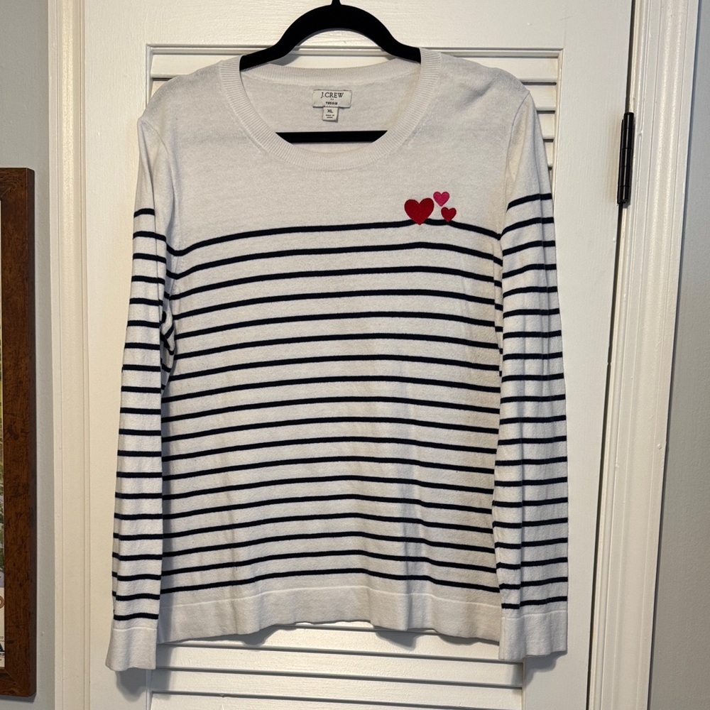 J. Crew Factory Teddie Sweater size XL - striped with hearts